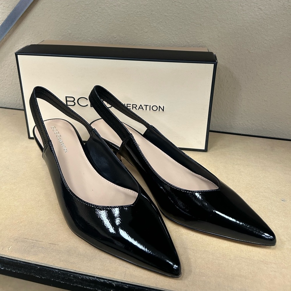 BCBGeneration Glossy Black Slingback Heels-Kira NWT